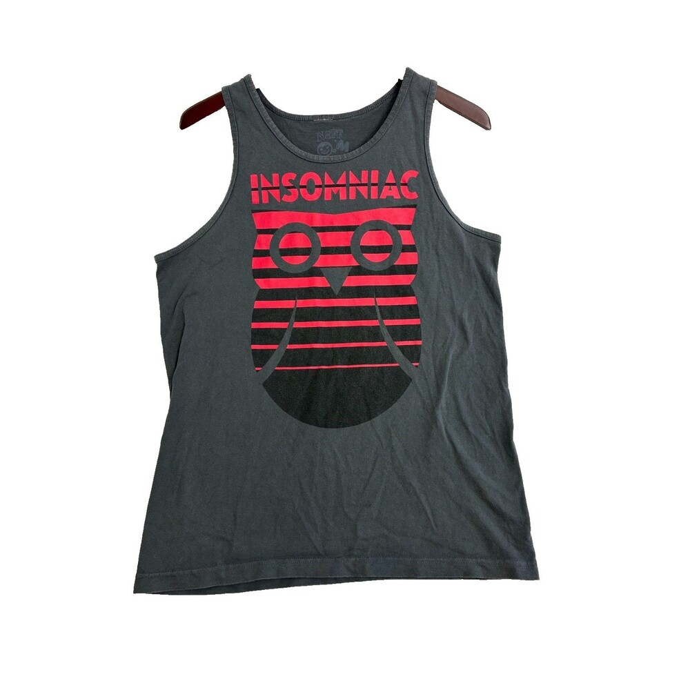 Neff Insomniac Tank Top Mens M Gray Red Owl Graphic Sleeveless Shirt